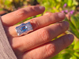 14k white gold c.1920's filigree diamond and aquamarine ring