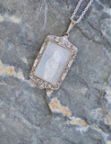18ct two tone carved mother of pearl and diamond religious antique necklace pendant