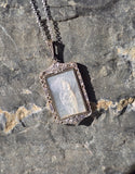 18ct two tone carved mother of pearl and diamond religious antique necklace pendant