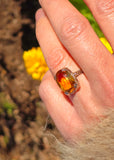 14k white gold citrine filigree Deco c.1920's estate ring