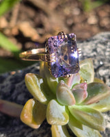 14k gold emerald cut hollandite in amethyst cocktail estate ring