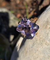 14k gold emerald cut hollandite in amethyst cocktail estate ring