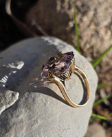 14k gold emerald cut hollandite in amethyst cocktail estate ring