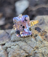 14k gold emerald cut hollandite in amethyst cocktail estate ring