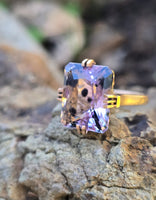 14k gold emerald cut hollandite in amethyst cocktail estate ring