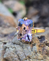 14k gold emerald cut hollandite in amethyst cocktail estate ring
