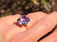 14k gold emerald cut hollandite in amethyst cocktail estate ring
