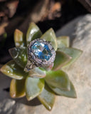 14k white gold c.1920s "peacock" filigree aquamarine ring
