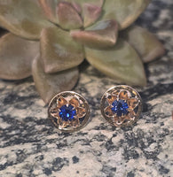 14k gold sapphire floral flower estate studs