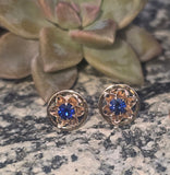 14k gold sapphire floral flower estate studs