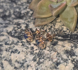 14k gold sapphire floral flower estate studs