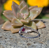 14k white gold Art Deco antique ruby and diamond ring