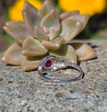 14k white gold Art Deco antique ruby and diamond ring