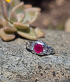14k white gold Art Deco antique ruby and diamond ring