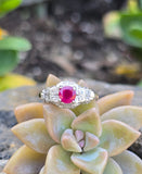 14k white gold Art Deco antique ruby and diamond ring