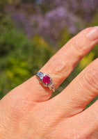 14k white gold Art Deco antique ruby and diamond ring