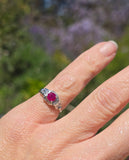 14k white gold Art Deco antique ruby and diamond ring