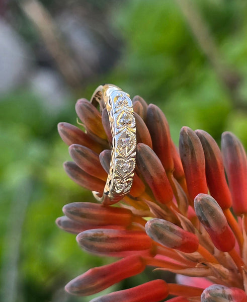 14k gold two tone diamond vintage stackable heart band