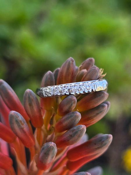 14k white gold diamond floral vintage estate stackable band