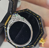 14k white gold filigree Deco ceylon sapphire antique ring