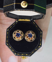 14k gold sapphire floral flower estate studs