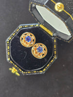 14k gold sapphire floral flower estate studs