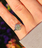 14k white gold Art Deco c.1920's natural yellow zircon estate filigree ring