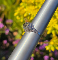 14k white gold Art Deco c.1920's natural yellow zircon estate filigree ring