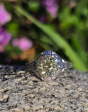 14k white gold Art Deco c.1920's natural yellow zircon estate filigree ring