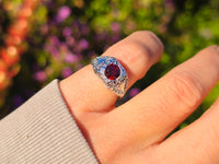 14k white gold c.1920's garnet filigree antique ring