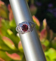 14k white gold c.1920's garnet filigree antique ring