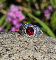 14k white gold c.1920's garnet filigree antique ring