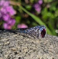 14k white gold c.1920's garnet filigree antique ring