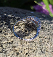 14k white gold c.1920's garnet filigree antique ring