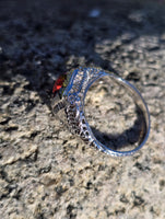 14k white gold c.1920's garnet filigree antique ring