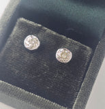14k white gold European cut diamond bezel studs earrings - 1.92ct tw