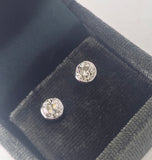 14k white gold European cut diamond bezel studs earrings - 1.92ct tw