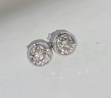 14k white gold European cut diamond bezel studs earrings - 1.92ct tw