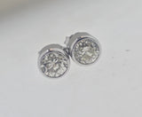 14k white gold European cut diamond bezel studs earrings - 1.92ct tw