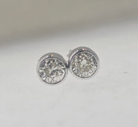 14k white gold European cut diamond bezel studs earrings - 1.92ct tw