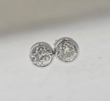 14k white gold European cut diamond bezel studs earrings - 1.92ct tw