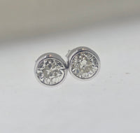 14k white gold European cut diamond bezel studs earrings - 1.92ct tw