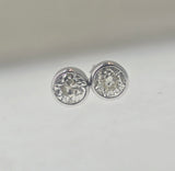14k white gold European cut diamond bezel studs earrings - 1.92ct tw