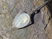 18ct two tone carved mother of pearl and diamond religious antique necklace pendant