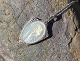 18ct two tone carved mother of pearl and diamond religious antique necklace pendant