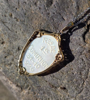 18ct two tone carved mother of pearl and diamond religious antique necklace pendant