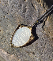 18ct two tone carved mother of pearl and diamond religious antique necklace pendant