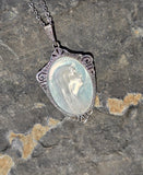 18ct two tone carved mother of pearl and diamond religious antique necklace pendant
