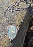 18ct two tone carved mother of pearl and diamond religious antique necklace pendant