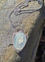18ct two tone carved mother of pearl and diamond religious antique necklace pendant